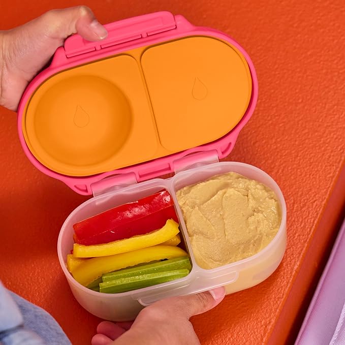 b.box Snack Box - Leakproof Mini Bento Box for Kids & Toddlers, 2 Compartment Snack Containers for Kids, Lunch Containers, Dishwasher Safe, BPA Free, PFAS Free, Ages 4m+, 1 3/4 Cup - Strawberry Shake
