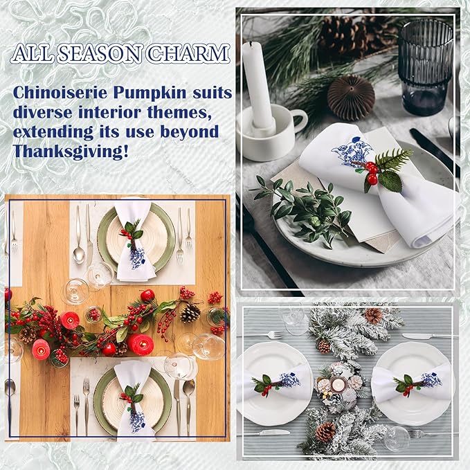 HunnmingRe 12 Pcs Christmas Tree Blue and White Cloth Napkins Chinoiserie Embroidered Cotton Hand Towels Blue Guests Napkin for Xmas Holiday Weddings Dinner Parties Washable 17x17 Inch