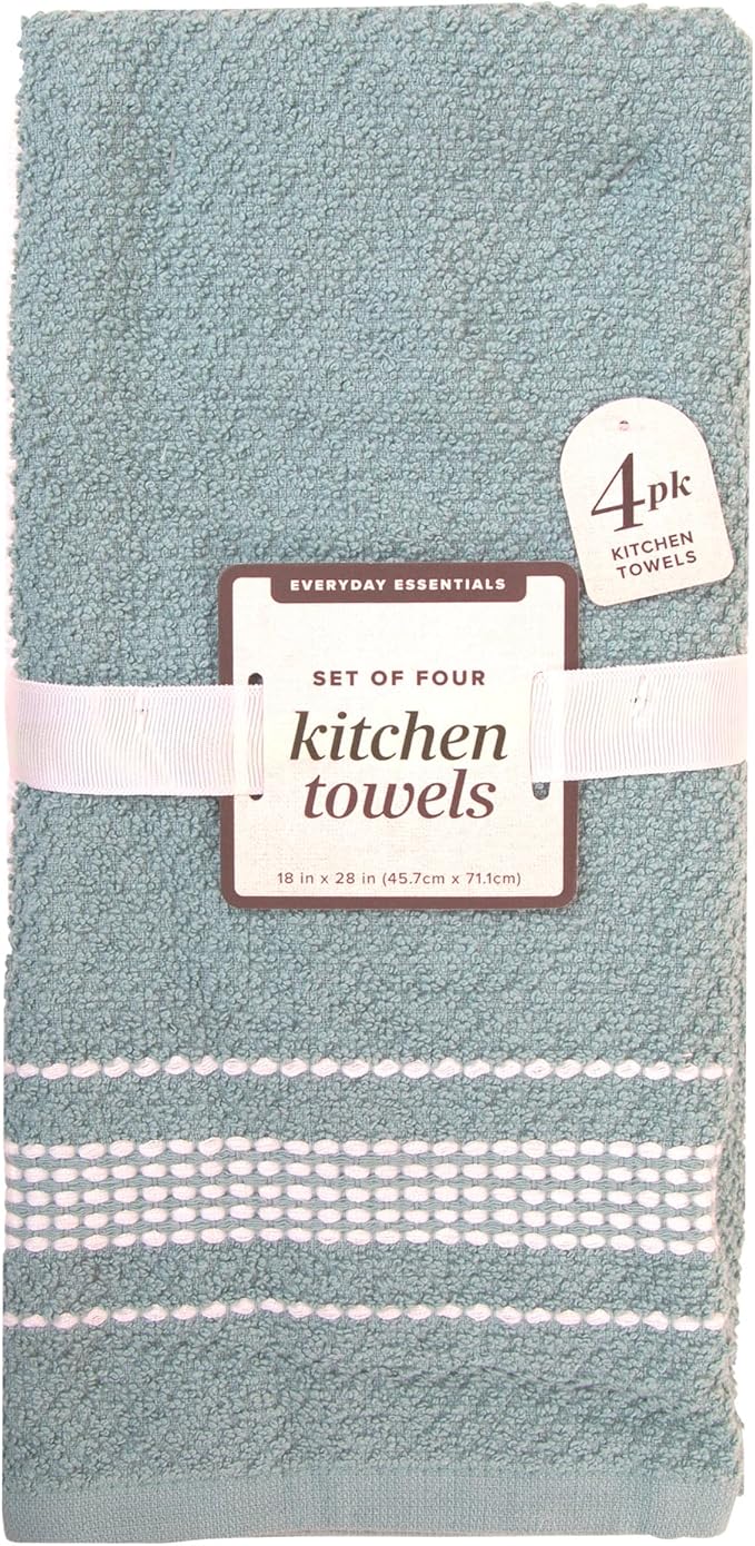 MosJos Kitchen Towels, Blue and White Stitched Design Hand Towels, Cotton Soft Large 18 x 28 Dobby Weave Super Absorbent Tea Towels Drying Cloth Kitchen Linens