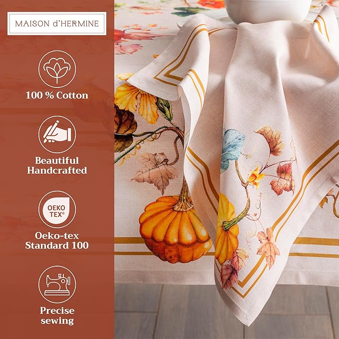 Maison d' Hermine Cloth Napkins Set of 4 100% Cotton for Thanksgiving Christmas Decorations Everyday Reusable Square Fall Napkins Cloth Washable Dinner Party (Potiron, 20"x20")