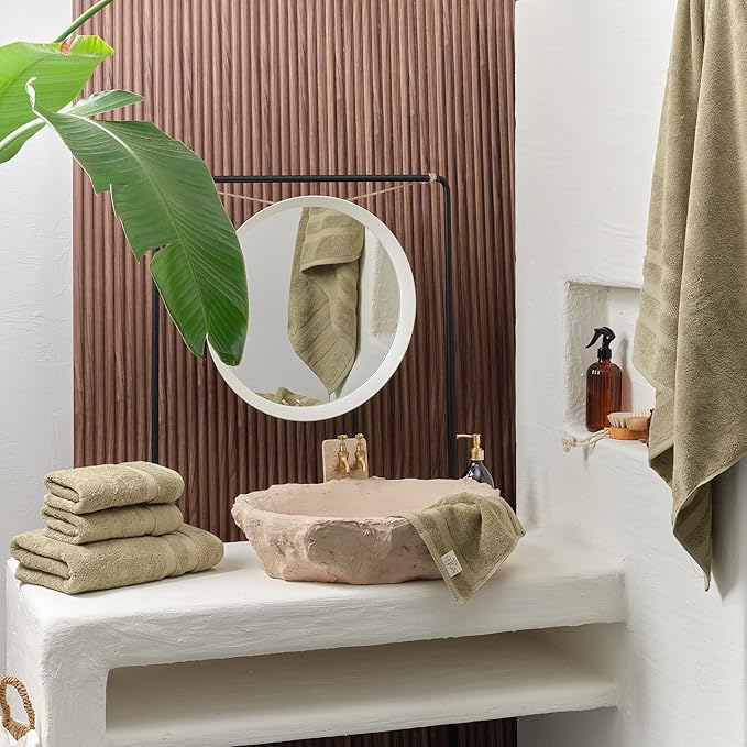 SOFE H&L | Olea Luxury Turkish Cotton Hand Towels Set of 4 Green | Premium, Soft, Durable, Absorbent | Hotel Quality Plush Towels and Thick Towel Sets