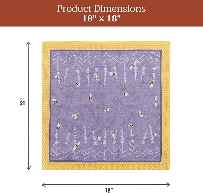 Maison d' Hermine Cloth Napkins Set of 4 100% Cotton Everyday Reusable Square Napkins Cloth Washable Dinner Wedding Restaurant Gifts for Mothers Day Spring/Summer (Bees are Buzzing, 18" x 18")