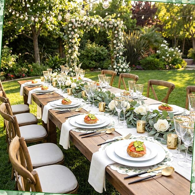60Pcs Green Eucalyptus Leaves Paper Placemats, 13.5 Inch Disposable Wedding Placemat Scalloped Spring Table Mats, Round Paper Place Mats for Banquet Table Setting Baby Shower Wedding Bridal Tea Party