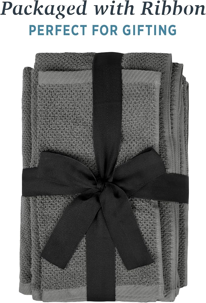 Welhome Franklin 100% Cotton Popcorn Textured Towel Set - 4 Pack Bath Towels, 600 GSM, Soft & Plush, Dark Gray
