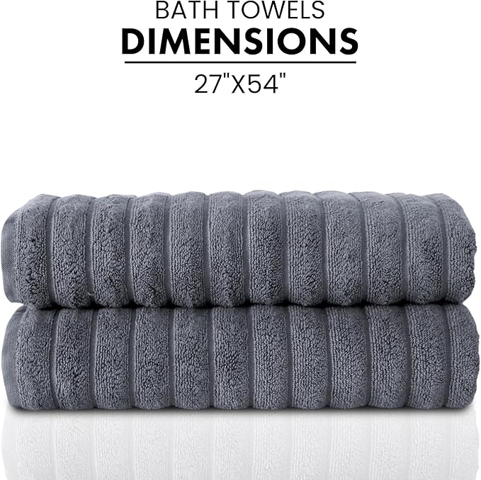Classic Turkish Towels CTT Premium 2 Pack Bath Towels Set, Made with 100% Turkish Cotton, Spa & Hotel, Quick Drying Towels, Absorbent & Comfy | 27"x54" (Grey)