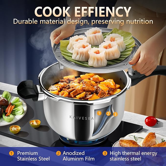 Pressure Cooker Stainless Steel pressure cooker 10.57 quart Commercial Stove Top Pressure Cooker Pot, Compatible with Gas & Induction Cooker 10.57+ quart for canning stainless steel large