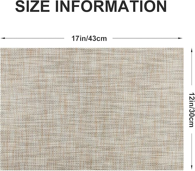 Vinyl Placemats Set of 6, PVC Woven Washable Non-Slip Table Mats, Heat Resistant Wrinkle Free Place Mats for Dining Table, Easy to Clean (6, Caramel)