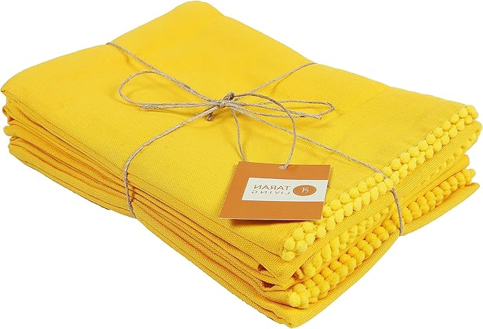 TARAN LIVING Kitchen Towels 100% Cotton Solid Dish Cloths Kitchen Hand Towel Reusuable Dish Towel for Cleaning & Drying Tea Towels Set with Hanging Loop - 18"x 28", Yellow, Pack of 6