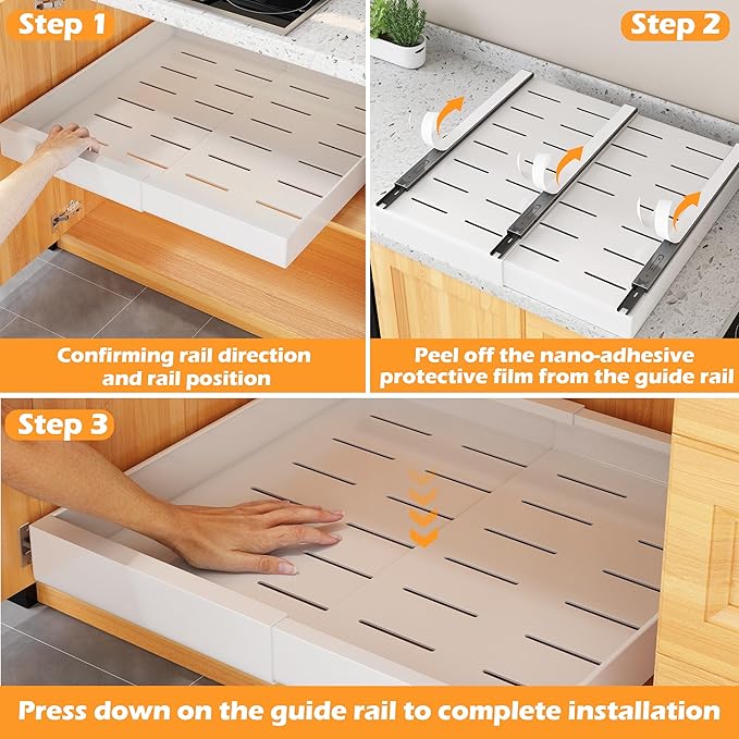 COVAODQ 1 Pack Pull Out Cabinet Organizer Extendable Sliding Slide Out Pantry Shelves Storage No Punch for Kitchen Base Cabinet Organization, Pantry, Bathroom Adjustable Width 12.4" to 20.4"
