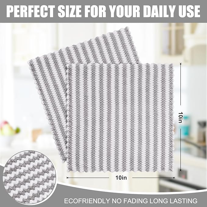 Homaxy 12 Pack Kitchen Dish Cloths, Ultra Soft and Absorbent Dish Towels, Reusable Fast Drying Microfiber Cleaning Cloth, Coral Velvet Wave Design No-lint, 10 x 10 inches, Grey