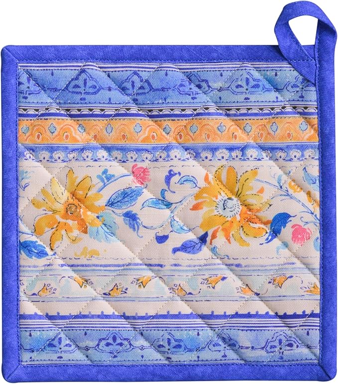 Maison d' Hermine Pot Holders 100% Cotton Heat Resistant Potholders 8" x 8" Hot Pads with Loop BBQ Cooking Baking Gifts for Mothers Day Handling Hot Pans Spring/Summer (Pack of 1, Girassol)