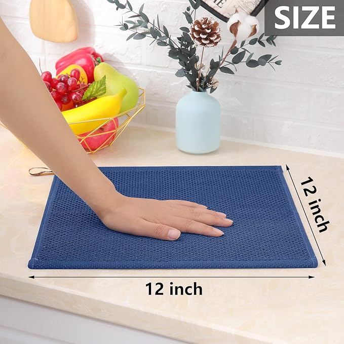Homaxy 100% Cotton Waffle Weave Kitchen Dish Cloths, 7-Pack Ultra Soft Absorbent Dish Towels, Quick Drying Dish Rags, 12 x 12 Inches, Navy Blue