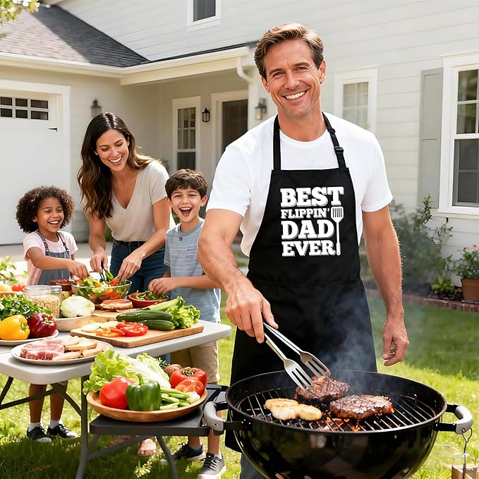 Kaidouma Funny Grilling Aprons for Men Dad - Men’s Funny Chef Cooking BBQ Grill Apron with 2 Pockets - Birthday Father's Day Christmas Gifts for Dad, Stepdad, Father in Law