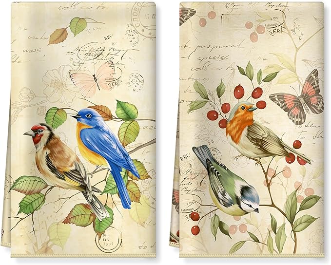 Bird Branch Microfiber Kitchen Towels, Soft Absorbent Hand Towel 15.7 × 23.6 inch, Thick Dish Cloth for Party Anniversary Holiday Decoration, Housewarming Gifts for Mom
