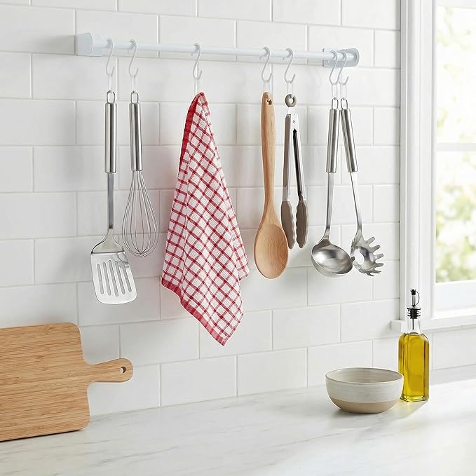 White Classic Premium Dish Towels for Kitchen, with Hanging Loop [8 Pack] Heavy Duty Absorbent 100% Cotton 410 GSM Terry Kitchen Towels, 16x26 (Red)