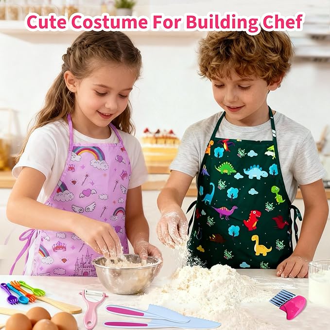 Kids Cooking and Baking Chef Set, Apron Chef Hat Accessories Complete Cooking Set, Dress Up Pretend Play Career Role Play Costume Toys Thanksgiving for Boys Girls