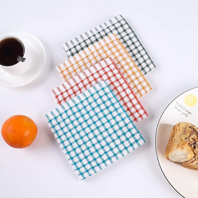 Oeleky 100% Cotton Kitchen Dish Cloths for Washing Dishes, 12x12 Inches Dish Rags, Absorbent Kitchen Cloths Pack of 8, Quick Drying Cleaning Cloths