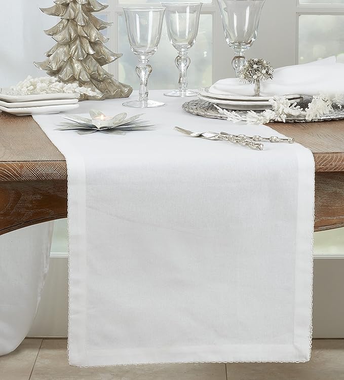 SARO LIFESTYLE Recotting Collection Whip Stitched Table Runner, 16"x108", Silver