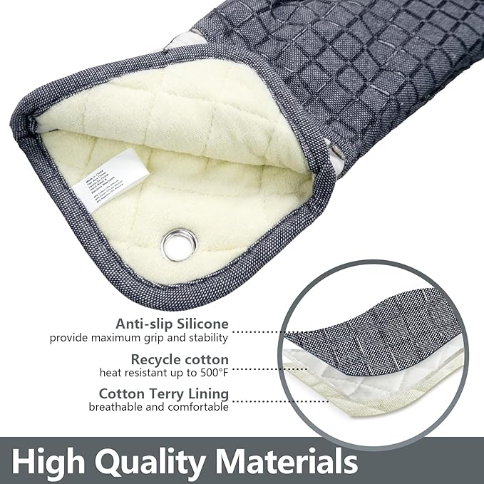 Silicone Printing Oven Mitts Heat Resistant to 500 Degree,Yarm-Dyed Oven Gloves with Animal Design Non-Slip for Kitchen Cooking Barbecue Baking and Machine Washable. (Gray Oven Mitts)
