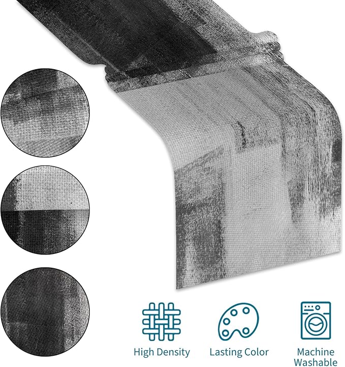 Black Grey Table Runners Rustic Farmhouse Linen Table Runners Abstract Art Small Coffee Table Runner for Kitchen Dining Table Home Party Decor
