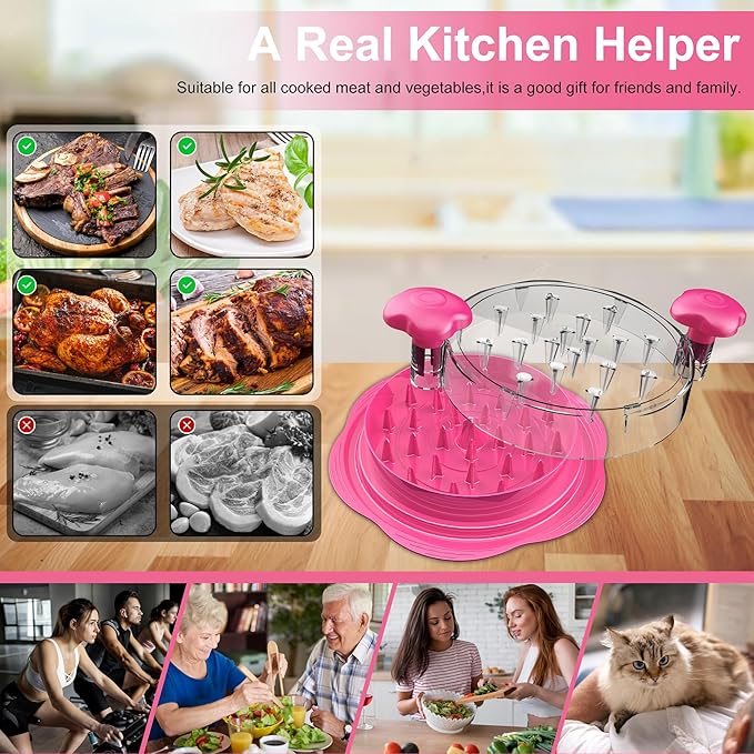 SURETIVIAN Chicken Shredder Large Chicken Breast Shredder Tool Twist with Brush&Fork, Visible Meat Shredder Machine, Anti-Slip Strip, Ergonomic Handle, BPA Free, Pork Beef Chicken(Hot Pink)