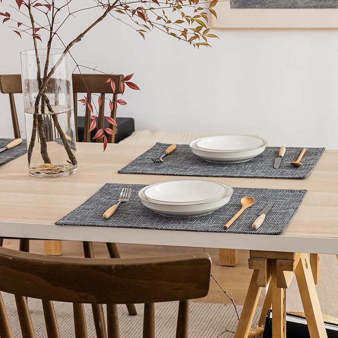 Kevin Textile Burlap Linen Placemats Set of 6 Heat Resistant Dining Table Place Mats Washable Kitchen Table Mats for Dinning Party Holiday Indoor Outdoor, 13 x19 inches, Dark Grey
