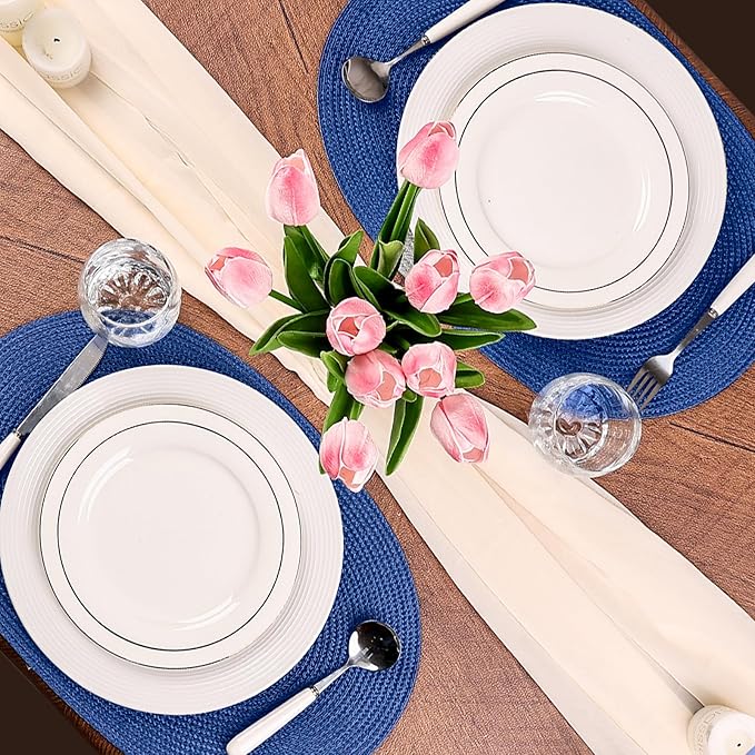 AHHFSMEI Placemats Set of 4 for Dining Table Washable Woven Non-Slip 18x12 inches Placemat Heat-Resistant Durable Table Mats for Dining Table Easy to Clean(Navy Blue 4)