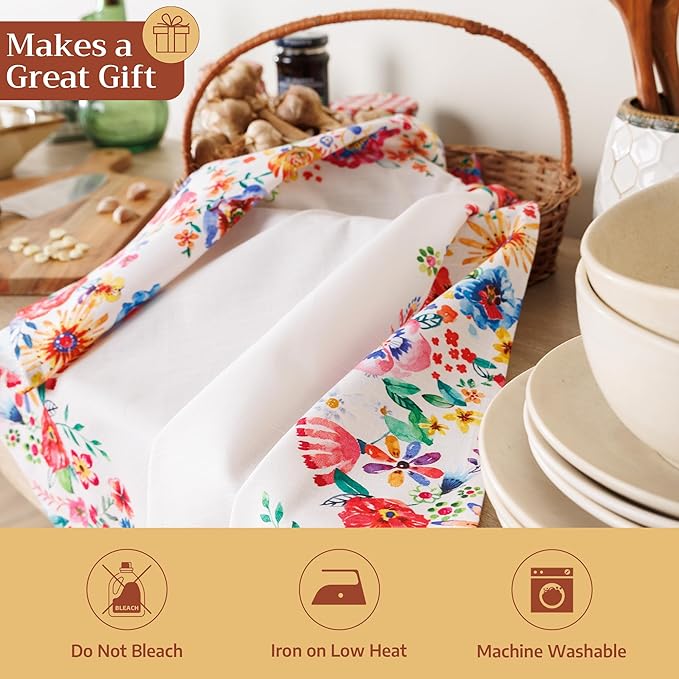 Maison d' Hermine Placemats Set of 4 100% Cotton Washable Cloth Place Mats Reusable Table Mats for Kitchen Dining Party Gifts for Mothers Day Spring/Summer(Happy Florals - High Summer, 13" x 19")