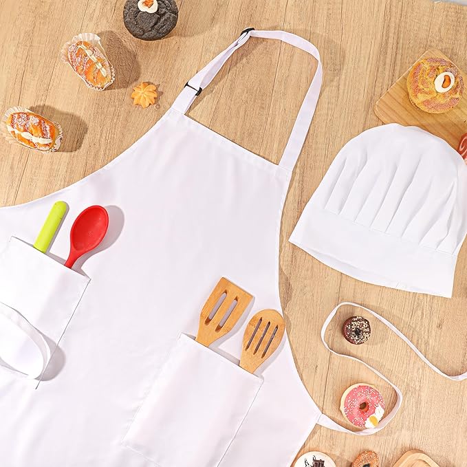 2 Pack Chef Apron and Hat, Adjustable High Cooking Apron Waterproof Kitchen Baking Apron Chef's Hat Christmas Gift