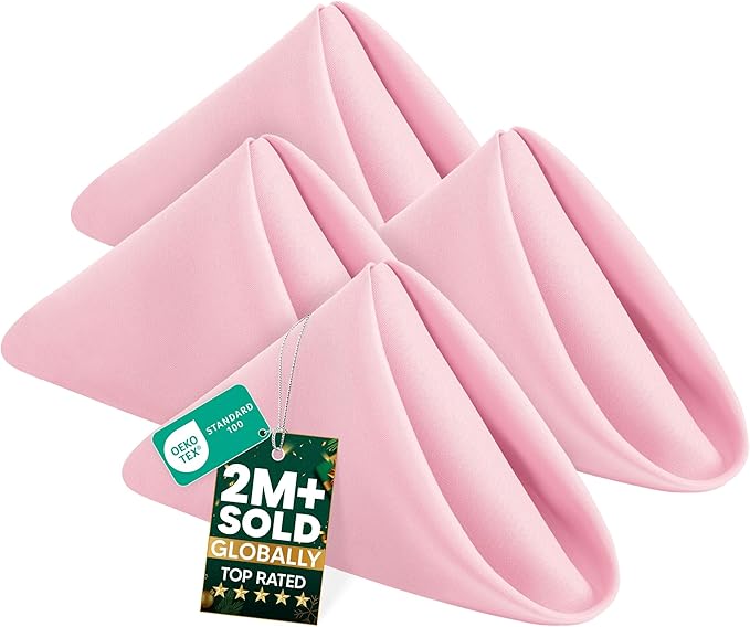 Utopia Home [24 Pack, Pink] Cloth Napkins 17x17 Inches, 100% Polyester Hemmed Edges, Washable and Reusable Ideal for Parties, Weddings and Dinners