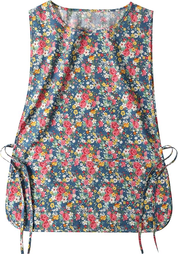 Women Cobbler Apron with 2 Pockets, Vintage Floral Aprons for Women Chef Apron for Baking, Cooking, Gardening