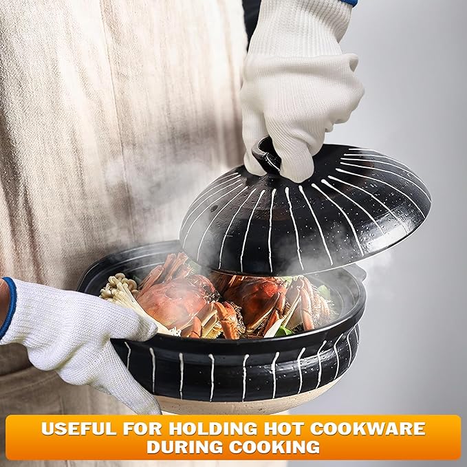 2 Pair Heat Resistant Gloves for Cooking – 9.5" Aramid Fibre Oven Gloves with Fingers, Non-Slip BBQ Grill Protector for Baking, Frying & Smoker – Reusable Heat Protection for Safe Cooking & Grilling