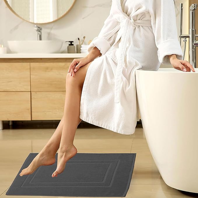 GOLD TEXTILES Premium Grey Bath Mat - 2 Pack 22x34 Inches - Not a Bathroom Rug - 100% Ring Spun Cotton - Highly Absorbent & Non Slip Shower Bathroom Floor Mat Towel - Machine Washable