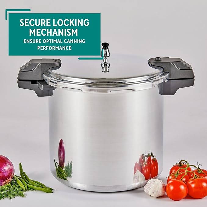 MIRRO 22qt Aluminum Pressure Canner with 3 Regulators & double Cooking Racks, 5/10/15 PSI