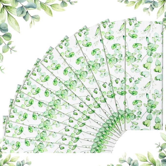 Tatuo Spring Flower Cotton Cloth Napkins Set of 24, 15 x 15 Inch Floral Dinner Napkins Soft Absorbent Washable for Family Cocktail Wedding Kitchen Dining Room Table Tea Party(Eucalyptus)