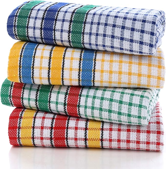 Large Kitchen Dish Towels, 16 Inch x 26 Inch Bulk Absorbent Cotton Kitchen Towels, 4 Pack Bright Colorful Tea/Bar Towel for Washing Drying Dishes and Household
