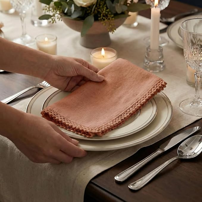 ACCENTHOME Rust Cotton Dinner Napkins Set of 12 - 18x18 Inch Soft Premium Hotel Quality Reusable Napkins for Family Dinners, Weddings & Everyday Use