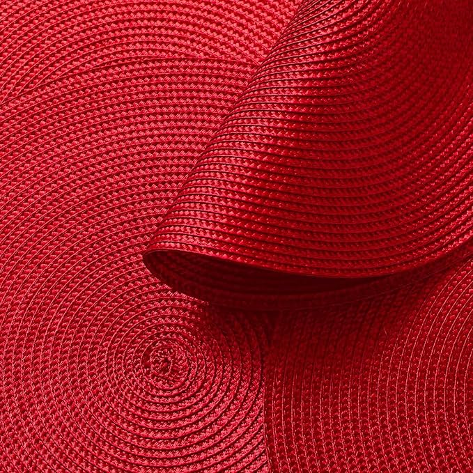 AHHFSMEI Round Placemats Set of 4 Heat Resistant Washable Non-Slip Woven Braided Table Mats for Dining Table Kitchen & Home Decor (red,4)