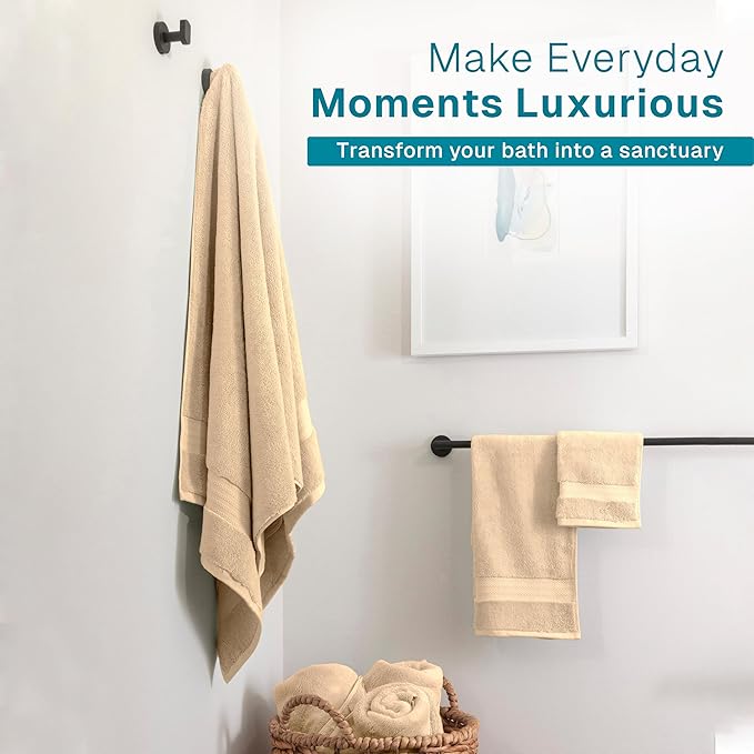 Fabdreams 100% Organic Cotton Bath Towel Set of 6 700 GSM Hotel Premium Plush Absorbent Soft Durable Skin-Friendly Spa Quality Bathroom Comfort with 2 Bath 2 Hand Towels and 2 Wash Cloths Dune Tan