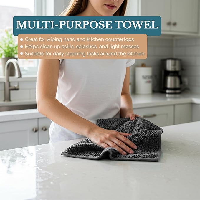 Casa Platino 8PC Cotton Kitchen Towels, 16"x26", Summer Grey Kitchen Towels