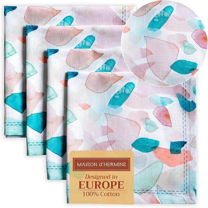 Maison d' Hermine Cloth Napkins Set of 4 100% Cotton Everyday Reusable Square Napkins Cloth Washable Dinner Party Wedding Restaurant Gifts for Mothers Day Spring/Summer (Summer Picnic, 20" x 20")