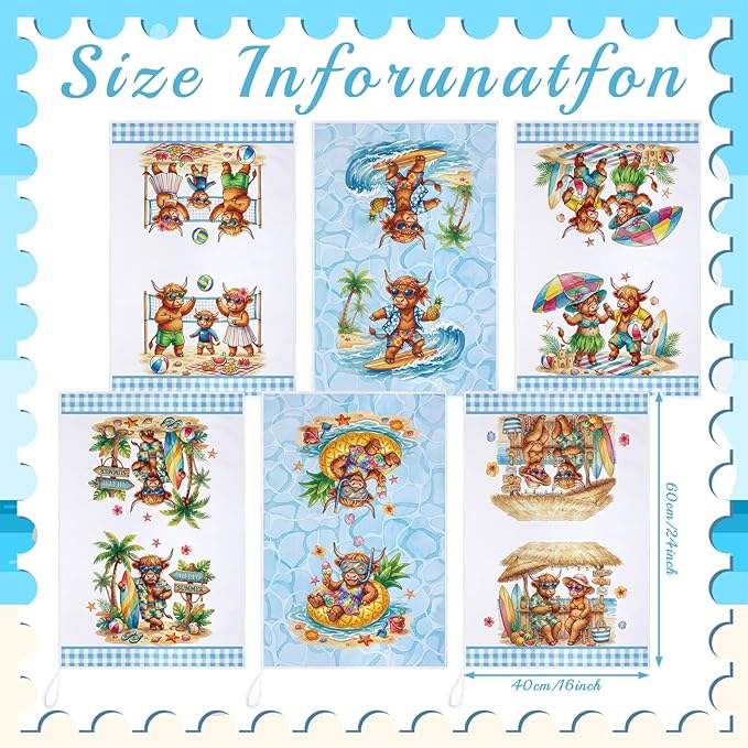 Bencailor 6 Pcs Kitchen Towels Decorative Sets Dish Towels Absorbent Fast Drying Hand Tea Vintage Hanging Reusable Cleaning Dishcloths for Cooking Farmhouse Bathroom Accessory(Yellow and Blue,Cowboy)