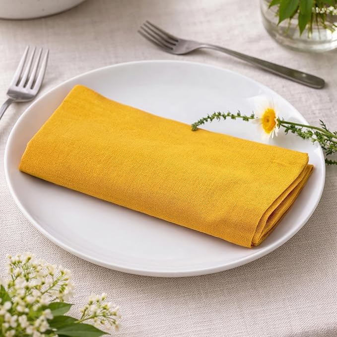 Ramanta Home Mustard Cotton Dinner Napkins Set of 12, 18x18 Inch 100% Cotton Cloth Napkins, Reusable Fabric Table Napkins for Everyday Dining, Parties, Weddings, Spring & Easter Table Décor Washable