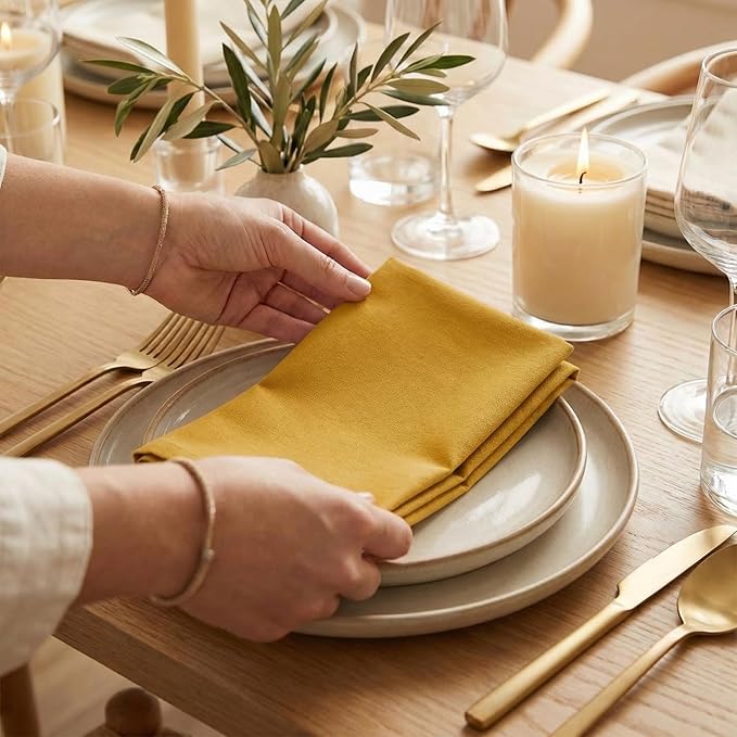 Accent Home 100% Cotton Napkins, Delicate Cloth Napkins for Dinners, Parties and Weddings，18 x 18 Inch Set of 12 - Mustard