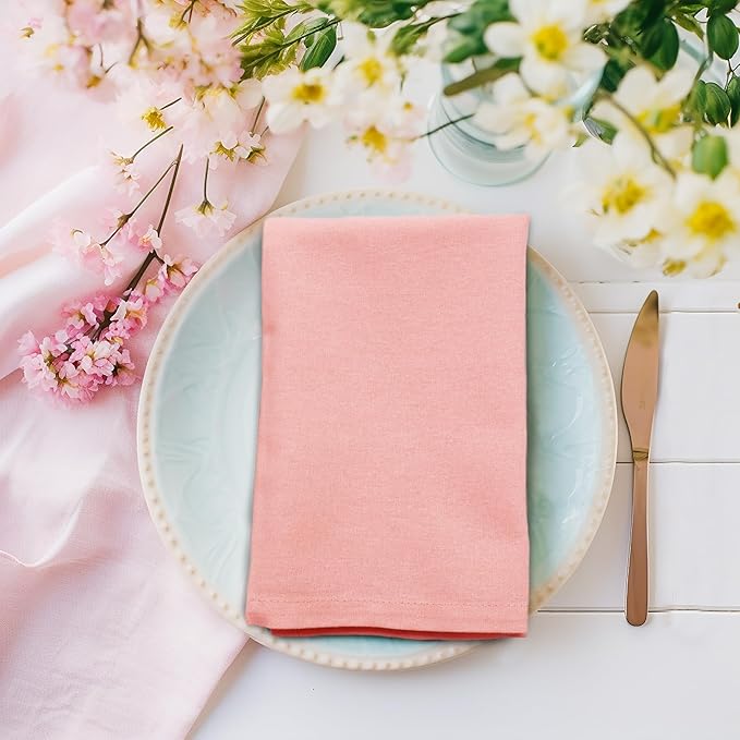 COTTON CRAFT Easter Cloth Napkins - Set of 8 Soft 100% Cotton Napkins - Reusable Lunch Brunch Dinner Napkins - Spring Summer Table Decor - Machine Washable - 17 x 17 inches - Spring Blossom Pink