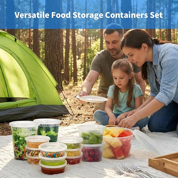 Plastic Deli Containers with Lids, 48 Sets 12oz Leakproof Soup Storage Containers for Family Soup & Leftovers, Round Meal Prep Cups, BPA Free, Microwave/Freezer/Dishwasher Safe