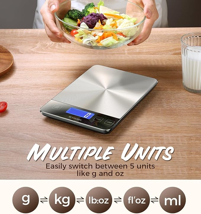 33lb Food Scale, NASA-Grade Digital Kitchen Scale, Precisely Measures Grams and Ounces for Baking and Cooking, Waterproof Tempered Glass & Stainless Steel Platform