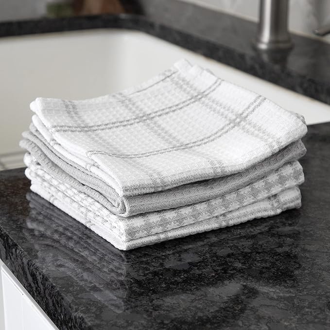 T-Fal Premium Waffle Dish Cloths: Highly Absorbent,Super Soft Long Lasting - 100% Cotton,12"x13" Flat Waffle Dish Towel for Cleaning & Drying Dishes,Grey,(Pack of 8)