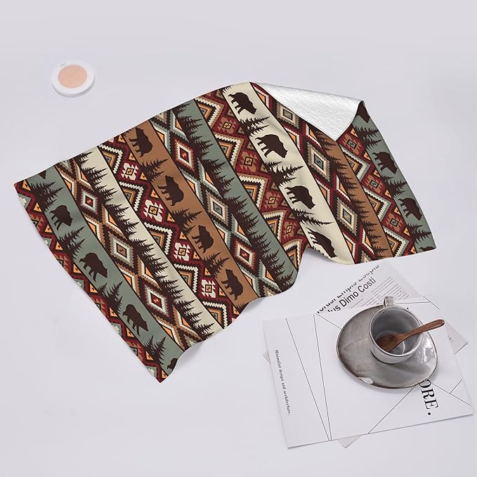 Vintage Rustic Dish Towels for Kitchen Drying Set of 2, Soft Absorbent Bear Mountain Kitchen Towels Brown Tea Towel, Country Cabin Decor Hand Towel for Farmhouse Home Decorations 16x24 Inch