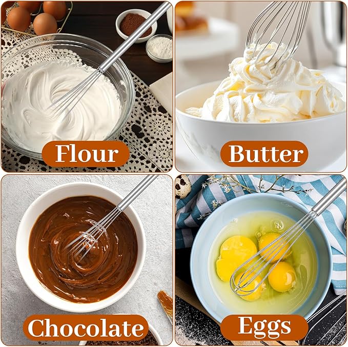 Hecila 1PC Mini Whisk Stainless Steel Mixer Compact Small Whisks for Cooking 10.4 Inch Long Baking Mixer Skinny Egg Beater Whisks Tiny Wire Whisk Kitchen Stirrer for Whisking Beating Egg Blending
